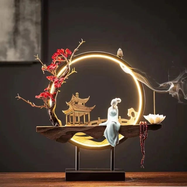 Waterfall Backflow Incense Burner Ladies Buddha Home Decoration Elk - Incense Stick Holder Buddha Decoration Ceramic Burner Handmade Flower - ACACUSS
