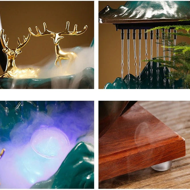 ACACUSS Ceramic Lotus Incense Burner Led Lamp Circulating Water Ornaments Make Money Modern Rockery Fountain Fish - ACACUSS
