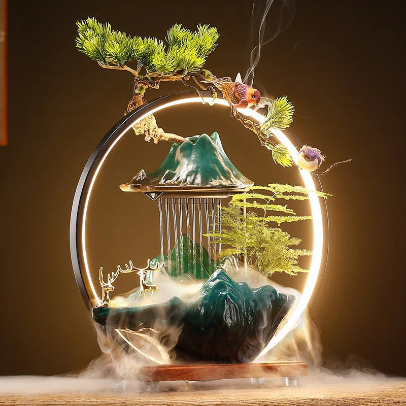 ACACUSS Ceramic Lotus Incense Burner Led Lamp Circulating Water Ornaments Make Money Modern Rockery Fountain Fish - ACACUSS