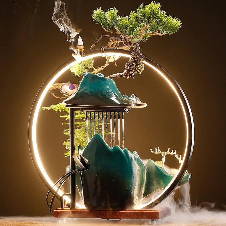 ACACUSS Ceramic Lotus Incense Burner Led Lamp Circulating Water Ornaments Make Money Modern Rockery Fountain Fish - ACACUSS