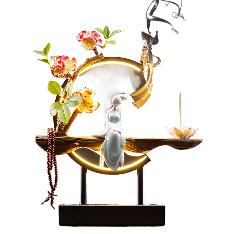 Waterfall Backflow Incense Burner Ladies Buddha Home Decoration Elk - Incense Stick Holder Buddha Decoration Ceramic Burner Handmade Flower - ACACUSS