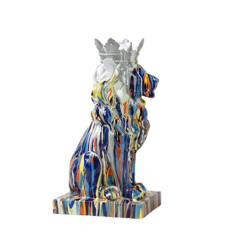 Ins Splash Color Crown Lion Statue Resin Handicrafts Home Furnishing Ornaments Home Entrance Decoration Small Ornaments Gift acacuss