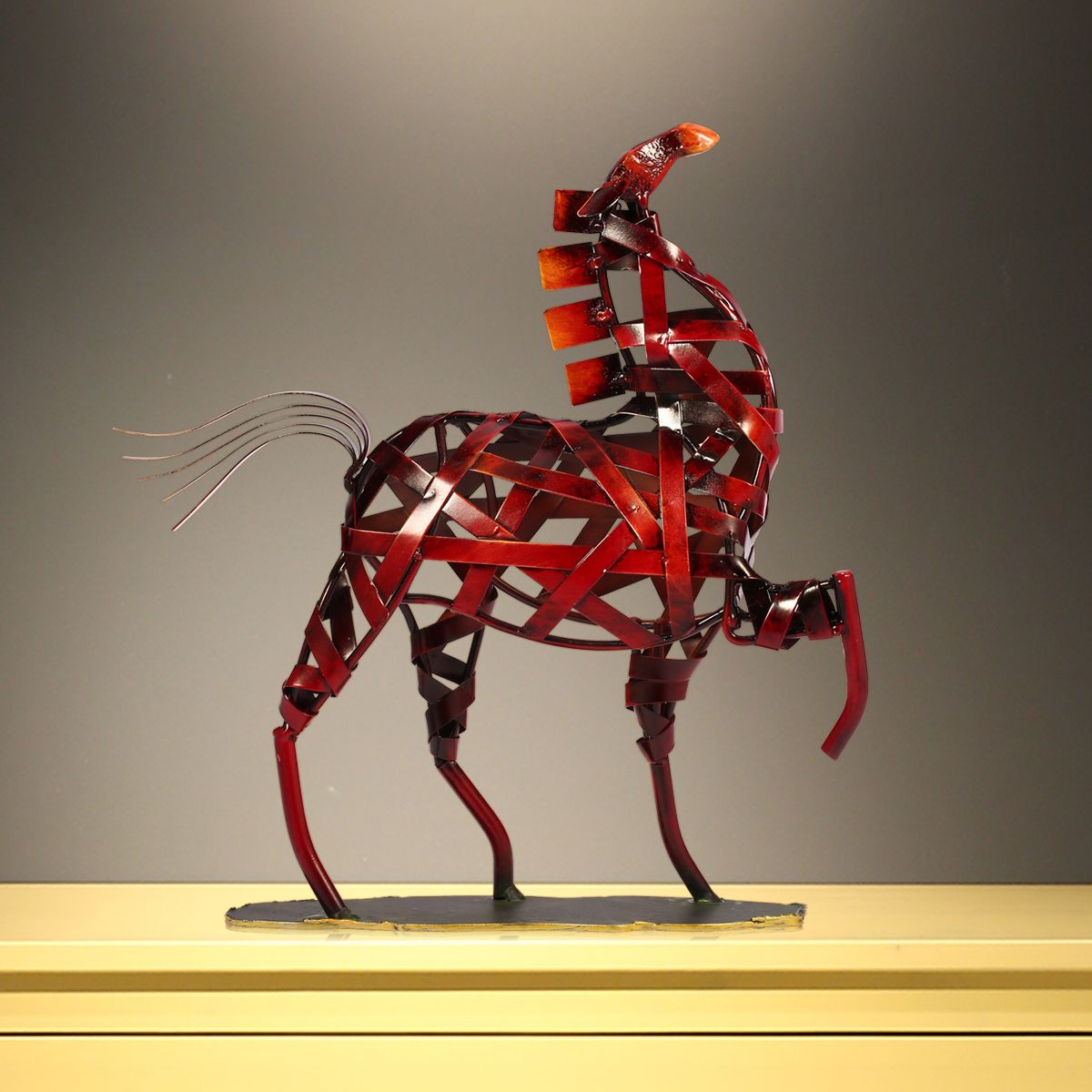 Iron Braided Horse Handmade Arts Statues Sculptures Weaving Horse Living Room Home Decor Crafts Vintage Ornament Gifts acacuss