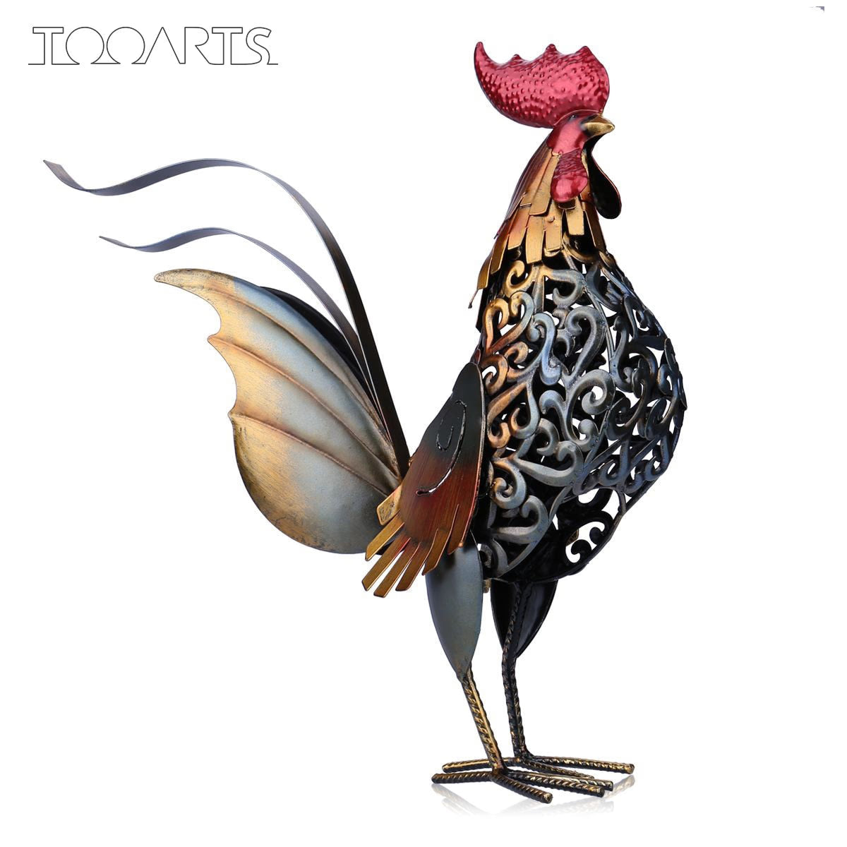 Iron Chicken Figure Cockerel Statues Sculptures Seater Outdoor Backyard Decor Rooster Figurines Garden Ladder Art Crafts acacuss