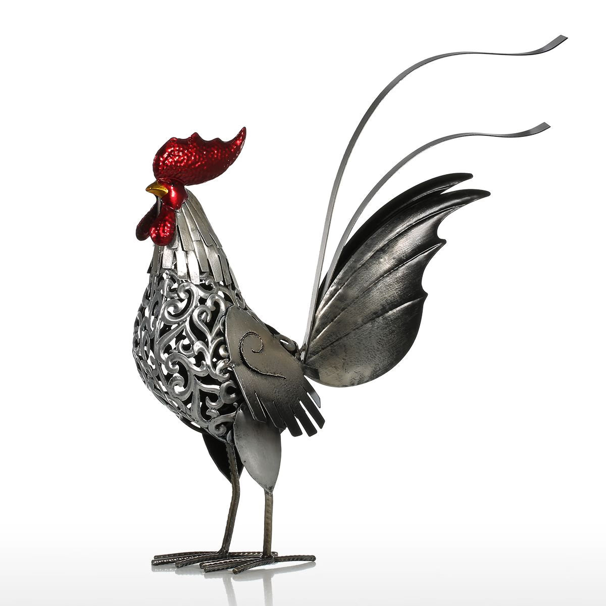 Iron Chicken Figure Cockerel Statues Sculptures Seater Outdoor Backyard Decor Rooster Figurines Garden Ladder Art Crafts acacuss