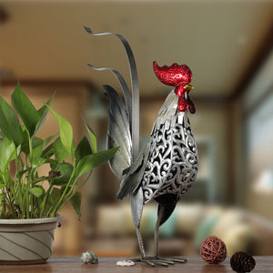 Iron Chicken Figure Cockerel Statues Sculptures Seater Outdoor Backyard Decor Rooster Figurines Garden Ladder Art Crafts acacuss