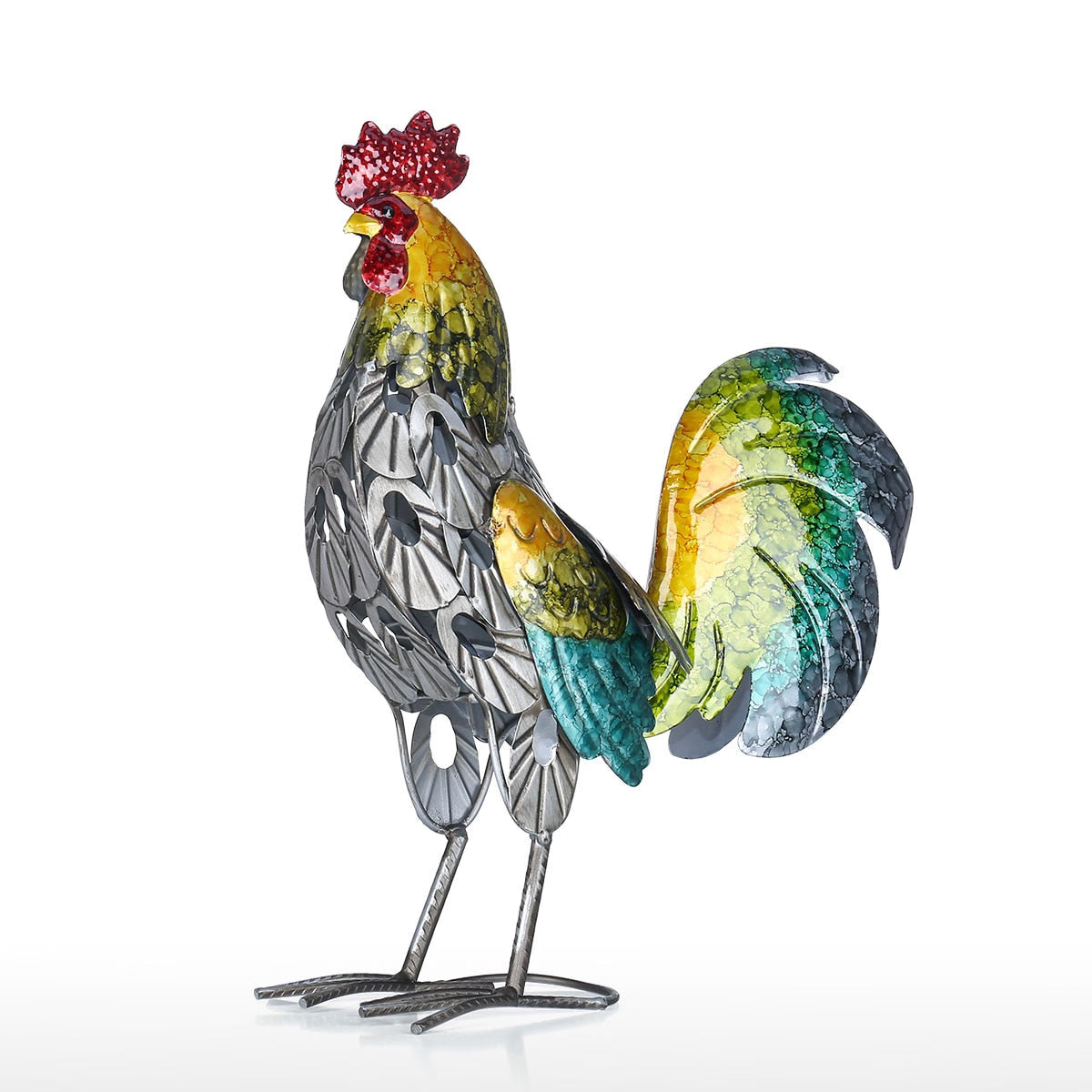 Iron Chicken Figure Cockerel Statues Sculptures Seater Outdoor Backyard Decor Rooster Figurines Garden Ladder Art Crafts acacuss