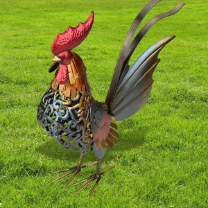 Iron Chicken Figure Cockerel Statues Sculptures Seater Outdoor Backyard Decor Rooster Figurines Garden Ladder Art Crafts acacuss
