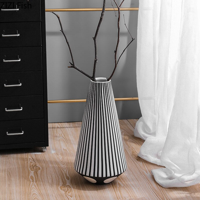 Irregular Black White Striped Vase Flower Arrangement Container Countertop Ceramic Hydroponic Flower Vase Home Decoration Crafts acacuss