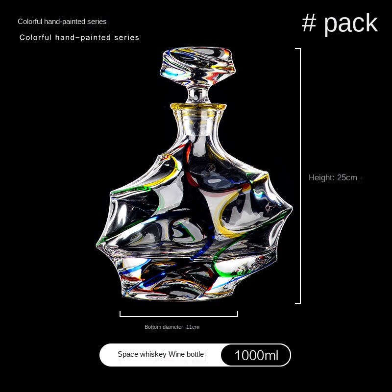 Italian Craft Colorful Hand-painted Wine Jug Relief Carving Whisky Glass Decanter Lead-free Crystal Glass Wine Bottle Set 1000ML acacuss