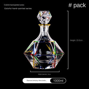 Italian Craft Colorful Hand-painted Wine Jug Relief Carving Whisky Glass Decanter Lead-free Crystal Glass Wine Bottle Set 1000ML acacuss