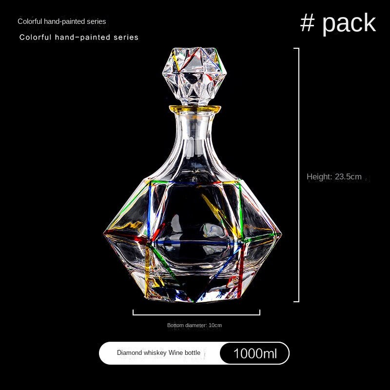 Italian Craft Colorful Hand-painted Wine Jug Relief Carving Whisky Glass Decanter Lead-free Crystal Glass Wine Bottle Set 1000ML acacuss