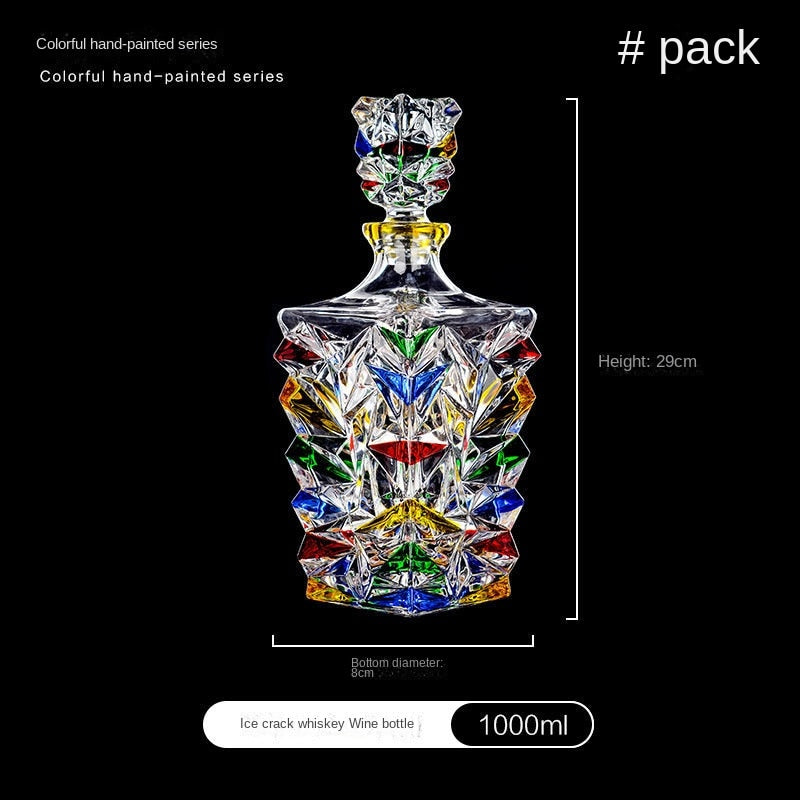 Italian Craft Colorful Hand-painted Wine Jug Relief Carving Whisky Glass Decanter Lead-free Crystal Glass Wine Bottle Set 1000ML acacuss