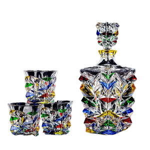 Italian Craft Colorful Hand-painted Wine Jug Relief Carving Whisky Glass Decanter Lead-free Crystal Glass Wine Bottle Set 1000ML acacuss