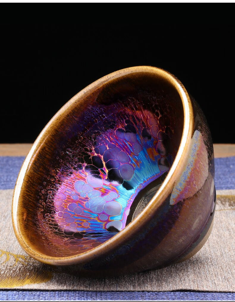 JIANZHAN Tenmoku Tea Cups Glorious Color Change by famous potter Zilong Liu Fired in Kiln Ceramic Tea Bowl Drinkware Gift Box acacuss