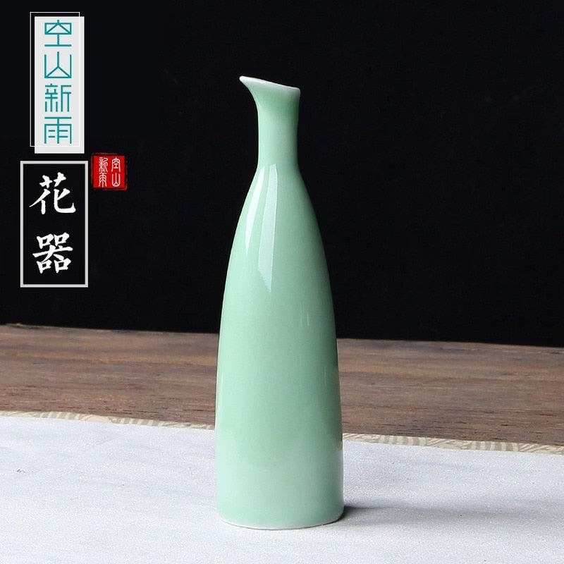 JINGDEZHEN Celadon Vase Chinese Ceramic Decoration Simple Long Flower Vase Home Decor Bone china Vase flower decoration acacuss