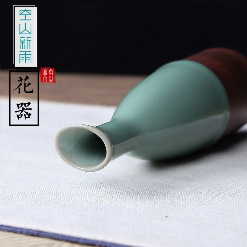 JINGDEZHEN Celadon Vase Chinese Ceramic Decoration Simple Long Flower Vase Home Decor Bone china Vase flower decoration acacuss