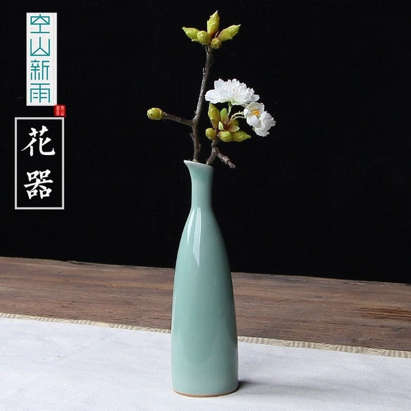 JINGDEZHEN Celadon Vase Chinese Ceramic Decoration Simple Long Flower Vase Home Decor Bone china Vase flower decoration acacuss