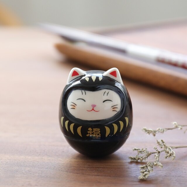 Japanese Ceramic Daruma Crafts Cartoon Lucky Cat Fortune Ornament Landscape Home Decor Accessories Gifts Living Room Decoration acacuss