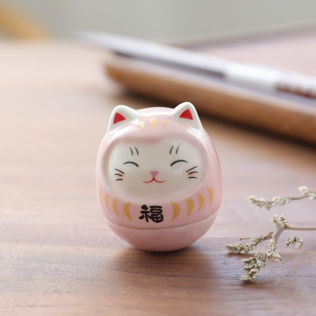 Japanese Ceramic Daruma Crafts Cartoon Lucky Cat Fortune Ornament Landscape Home Decor Accessories Gifts Living Room Decoration acacuss