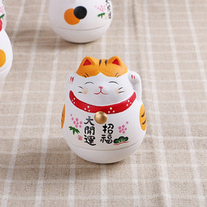 Japanese Ceramic Daruma Crafts Cartoon Lucky Cat Fortune Ornament Landscape Home Decor Accessories Gifts Living Room Decoration acacuss