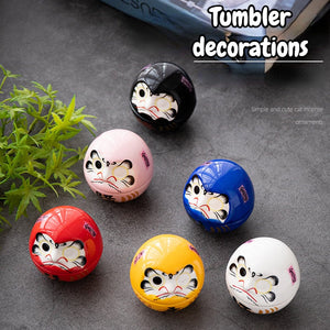 Japanese Ceramic Daruma Crafts Cartoon Lucky Cat Fortune Ornament Landscape Home Decor Accessories Gifts Living Room Decoration acacuss