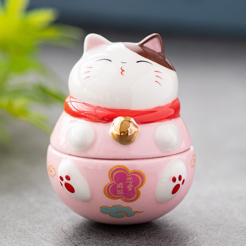 Japanese Ceramic Daruma Crafts Cartoon Lucky Cat Fortune Ornament Landscape Home Decor Accessories Gifts Living Room Decoration acacuss
