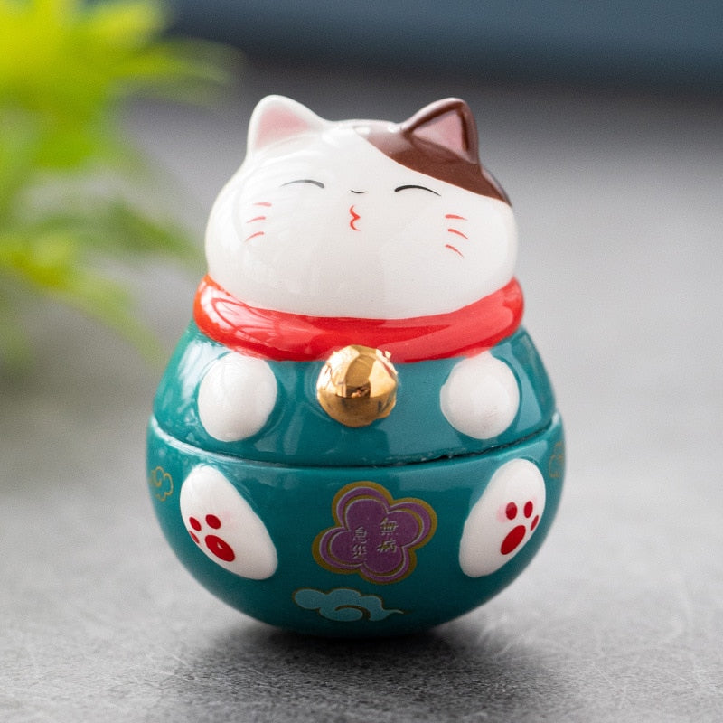 Japanese Ceramic Daruma Crafts Cartoon Lucky Cat Fortune Ornament Landscape Home Decor Accessories Gifts Living Room Decoration acacuss