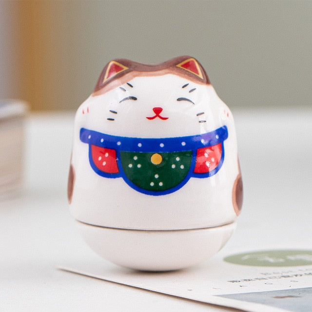 Japanese Ceramic Daruma Crafts Cartoon Lucky Cat Fortune Ornament Landscape Home Decor Accessories Gifts Living Room Decoration acacuss