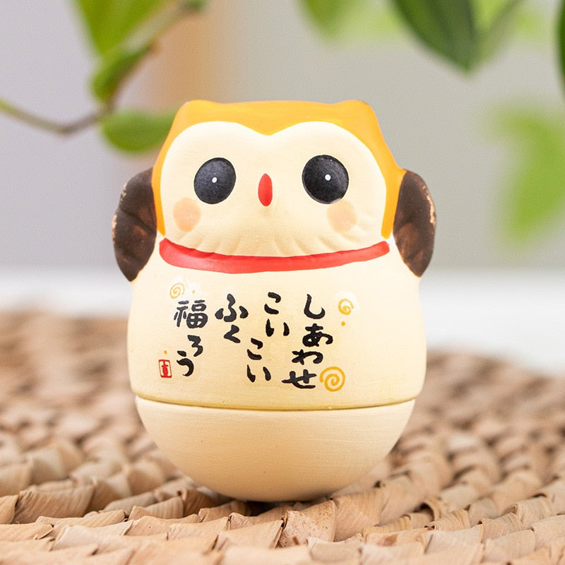 Japanese Ceramic Daruma Crafts Cartoon Lucky Cat Fortune Ornament Landscape Home Decor Accessories Gifts Living Room Decoration acacuss