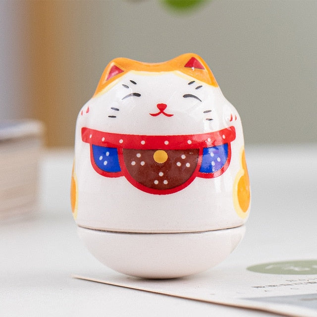 Japanese Ceramic Daruma Crafts Cartoon Lucky Cat Fortune Ornament Landscape Home Decor Accessories Gifts Living Room Decoration acacuss