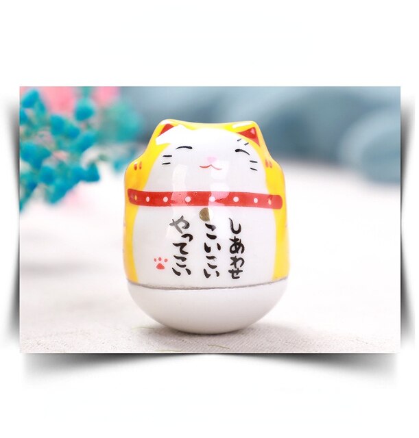 Japanese Ceramic Daruma Crafts Cartoon Lucky Cat Fortune Ornament Landscape Home Decor Accessories Gifts Living Room Decoration acacuss