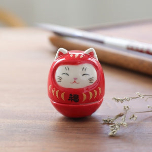 Japanese Ceramic Daruma Crafts Cartoon Lucky Cat Fortune Ornament Landscape Home Decor Accessories Gifts Living Room Decoration acacuss