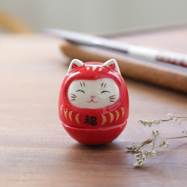 Japanese Ceramic Daruma Crafts Cartoon Lucky Cat Fortune Ornament Landscape Home Decor Accessories Gifts Living Room Decoration acacuss