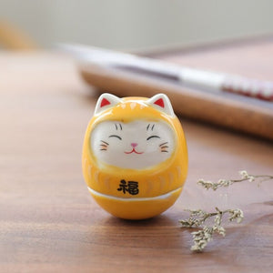 Japanese Ceramic Daruma Crafts Cartoon Lucky Cat Fortune Ornament Landscape Home Decor Accessories Gifts Living Room Decoration acacuss