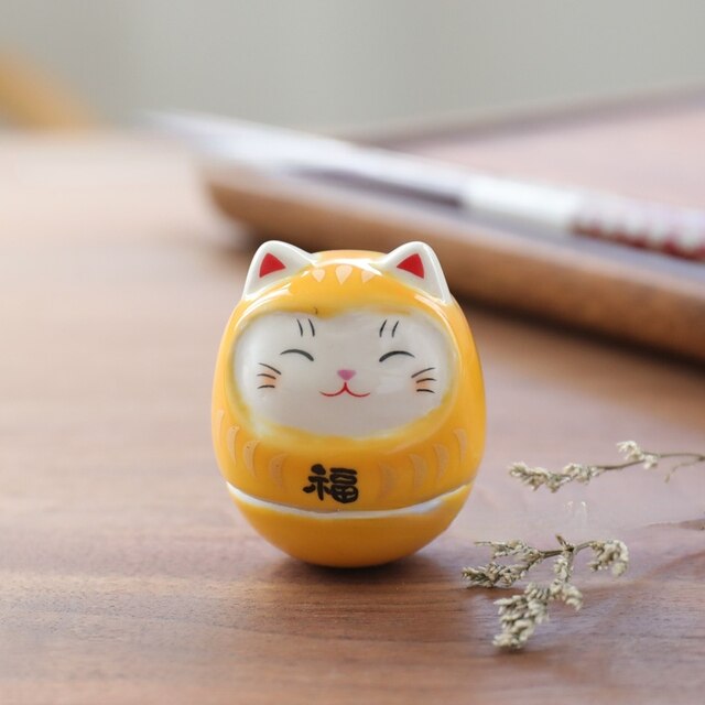 Japanese Ceramic Daruma Crafts Cartoon Lucky Cat Fortune Ornament Landscape Home Decor Accessories Gifts Living Room Decoration acacuss