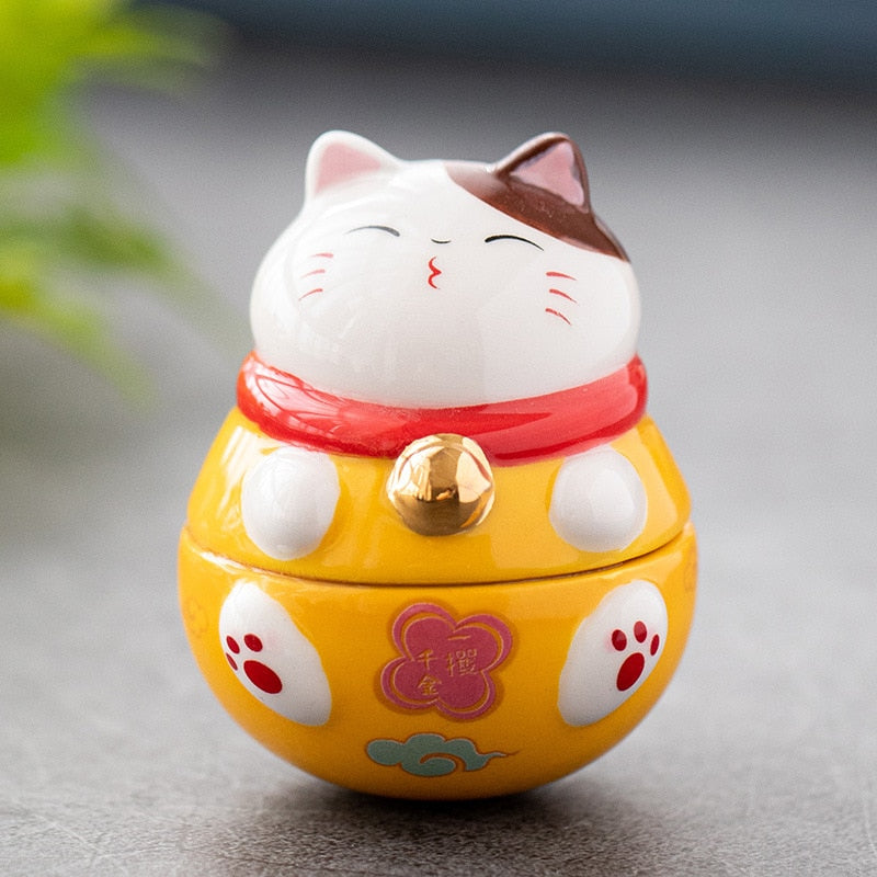 Japanese Ceramic Daruma Crafts Cartoon Lucky Cat Fortune Ornament Landscape Home Decor Accessories Gifts Living Room Decoration acacuss