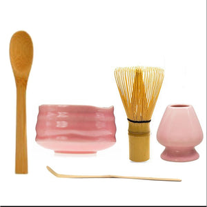 Japanese Ceramic Glossy Pink Matcha Bowl Macha Tea Whisk Chawan Chasen Holder Scoop Sifter Cup Ceremony Gift Set birthday gifts acacuss