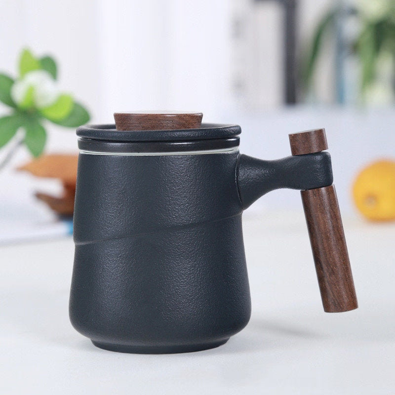 ACACUSS coffee mug Japanese Ceramic Tea Cup with Infuser Tea Cup With Lid Tea Separation Filter Water Ceramic Mountain Pottery Tea mug 450ml - ACACUSS