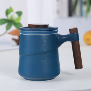 ACACUSS coffee mug Japanese Ceramic Tea Cup with Infuser Tea Cup With Lid Tea Separation Filter Water Ceramic Mountain Pottery Tea mug 450ml - ACACUSS
