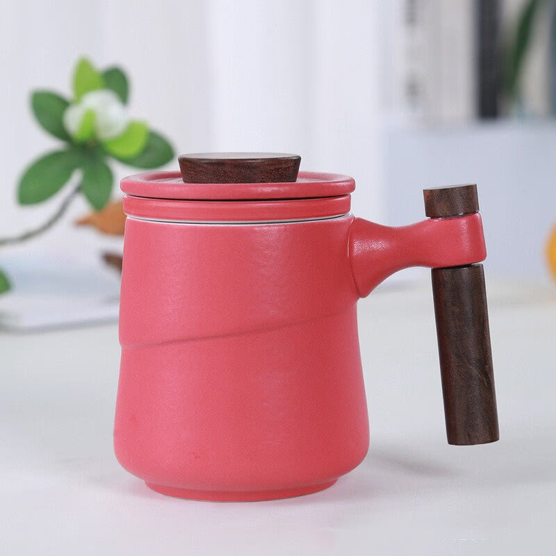 ACACUSS coffee mug Japanese Ceramic Tea Cup with Infuser Tea Cup With Lid Tea Separation Filter Water Ceramic Mountain Pottery Tea mug 450ml - ACACUSS