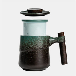 ACACUSS coffee mug Japanese Ceramic Tea Cup with Infuser Tea Cup With Lid Tea Separation Filter Water Ceramic Mountain Pottery Tea mug 450ml - ACACUSS