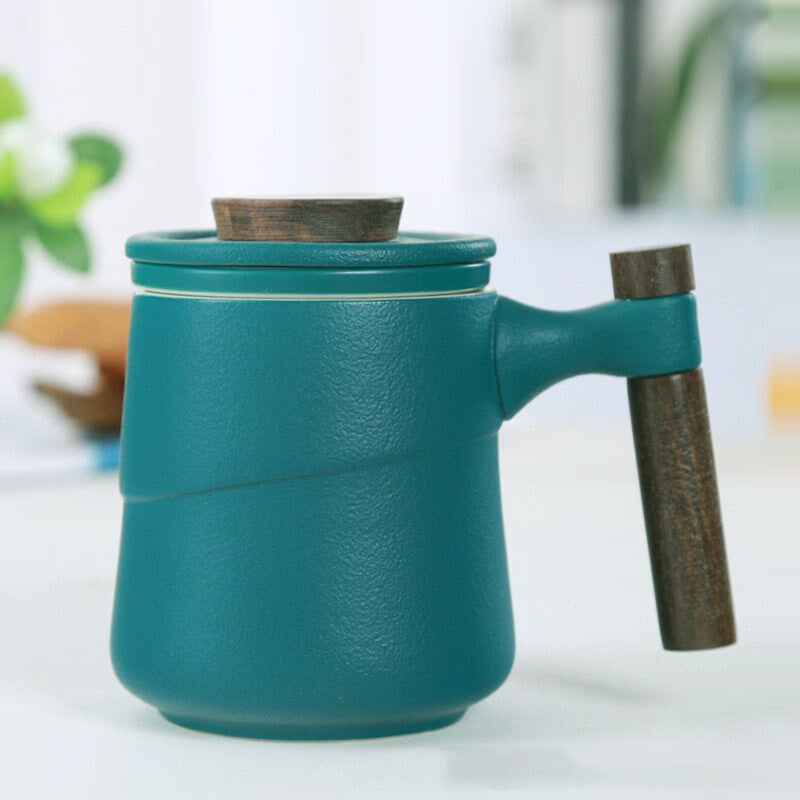 ACACUSS coffee mug Japanese Ceramic Tea Cup with Infuser Tea Cup With Lid Tea Separation Filter Water Ceramic Mountain Pottery Tea mug 450ml - ACACUSS