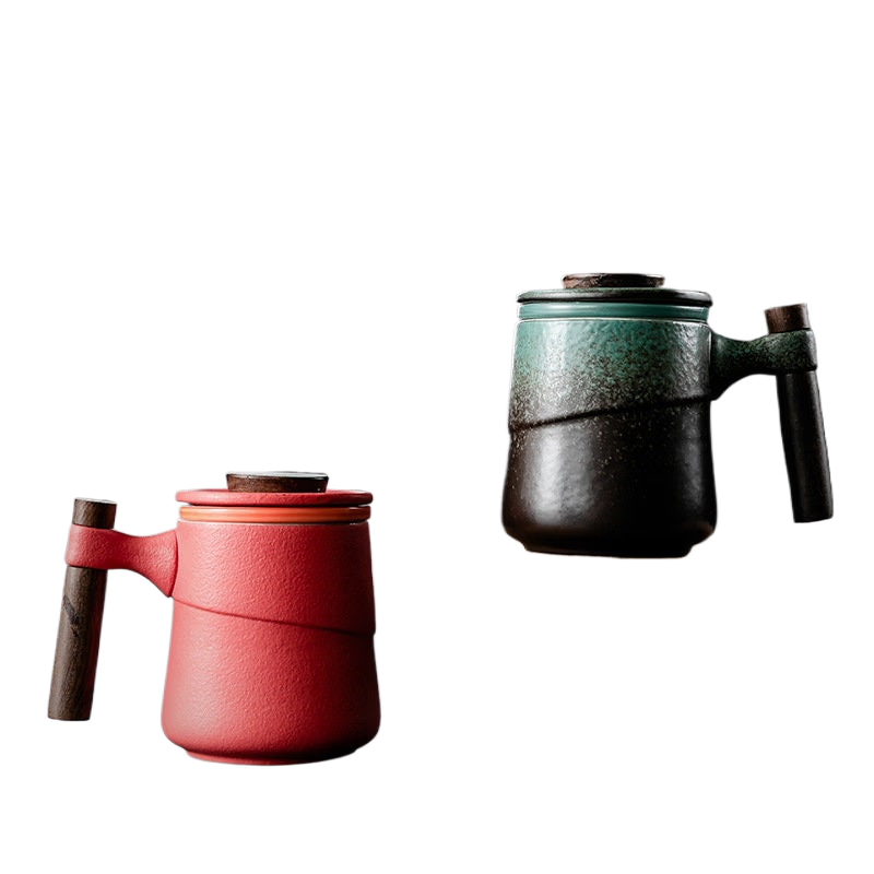 ACACUSS coffee mug Japanese Ceramic Tea Cup with Infuser Tea Cup With Lid Tea Separation Filter Water Ceramic Mountain Pottery Tea mug 450ml - ACACUSS