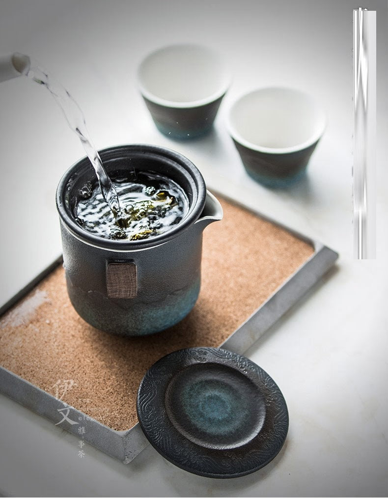 ACACUSS Ceramic Portable Travel Tea Set Outdoor Kung Fu Tea  I Japanese Ceramic Tea Cup with Infuser  I Mountain Pottery  Tea mug 450ml - ACACUSS