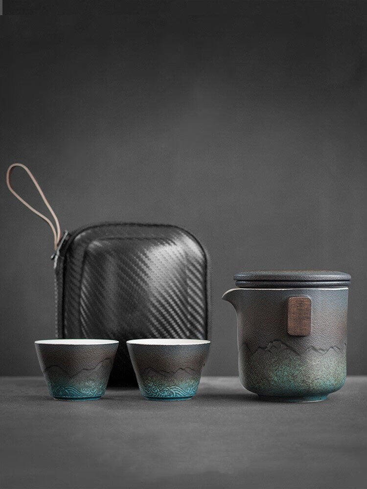 ACACUSS Ceramic Portable Travel Tea Set Outdoor Kung Fu Tea  I Japanese Ceramic Tea Cup with Infuser  I Mountain Pottery  Tea mug 450ml - ACACUSS