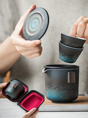 ACACUSS Ceramic Portable Travel Tea Set Outdoor Kung Fu Tea  I Japanese Ceramic Tea Cup with Infuser  I Mountain Pottery  Tea mug 450ml - ACACUSS