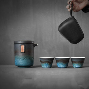 ACACUSS Ceramic Portable Travel Tea Set Outdoor Kung Fu Tea  I Japanese Ceramic Tea Cup with Infuser  I Mountain Pottery  Tea mug 450ml - ACACUSS