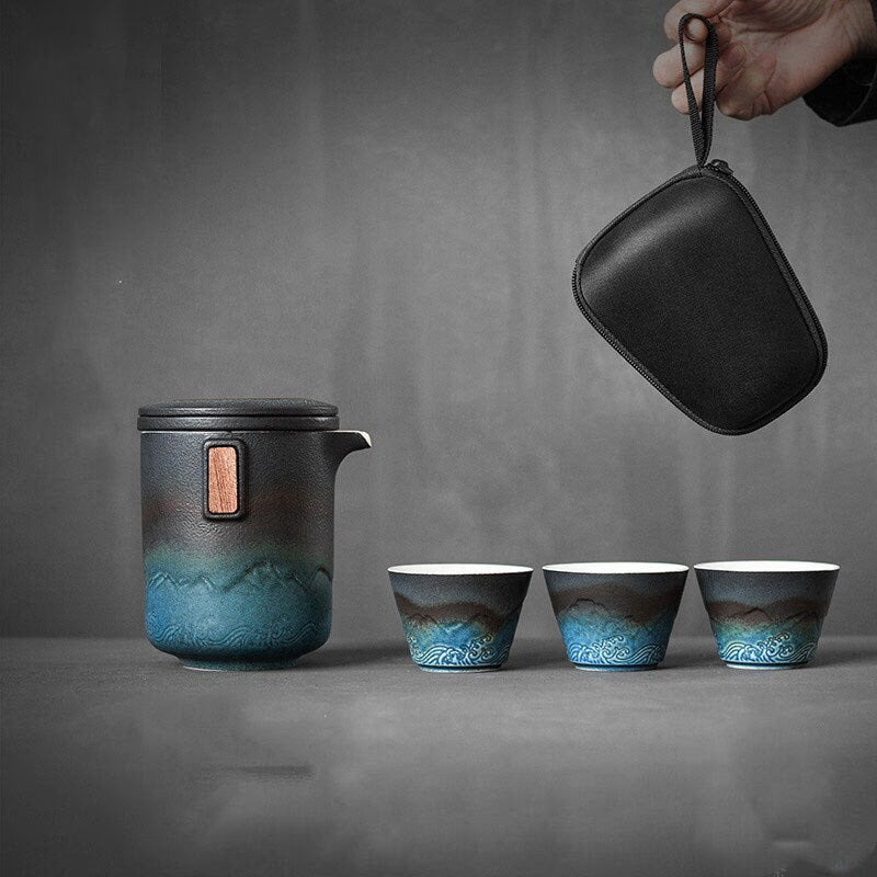 ACACUSS Ceramic Portable Travel Tea Set Outdoor Kung Fu Tea  I Japanese Ceramic Tea Cup with Infuser  I Mountain Pottery  Tea mug 450ml - ACACUSS