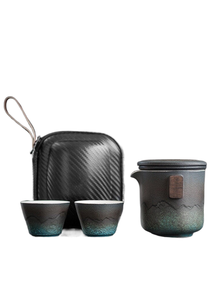 ACACUSS Ceramic Portable Travel Tea Set Outdoor Kung Fu Tea  I Japanese Ceramic Tea Cup with Infuser  I Mountain Pottery  Tea mug 450ml - ACACUSS
